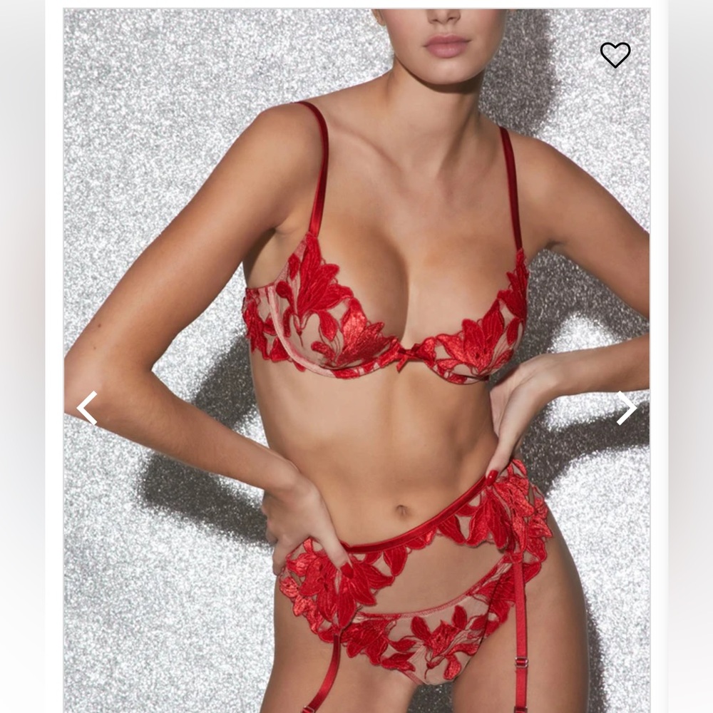 Fleur du Mal Lily Embroidery Plunge Demi Lace Bra. Worm once.
